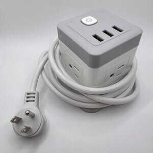 FDTEK Cube Power Strip Extension Cord: 3-Prong Outlets & USB-A Ports, Flat White
